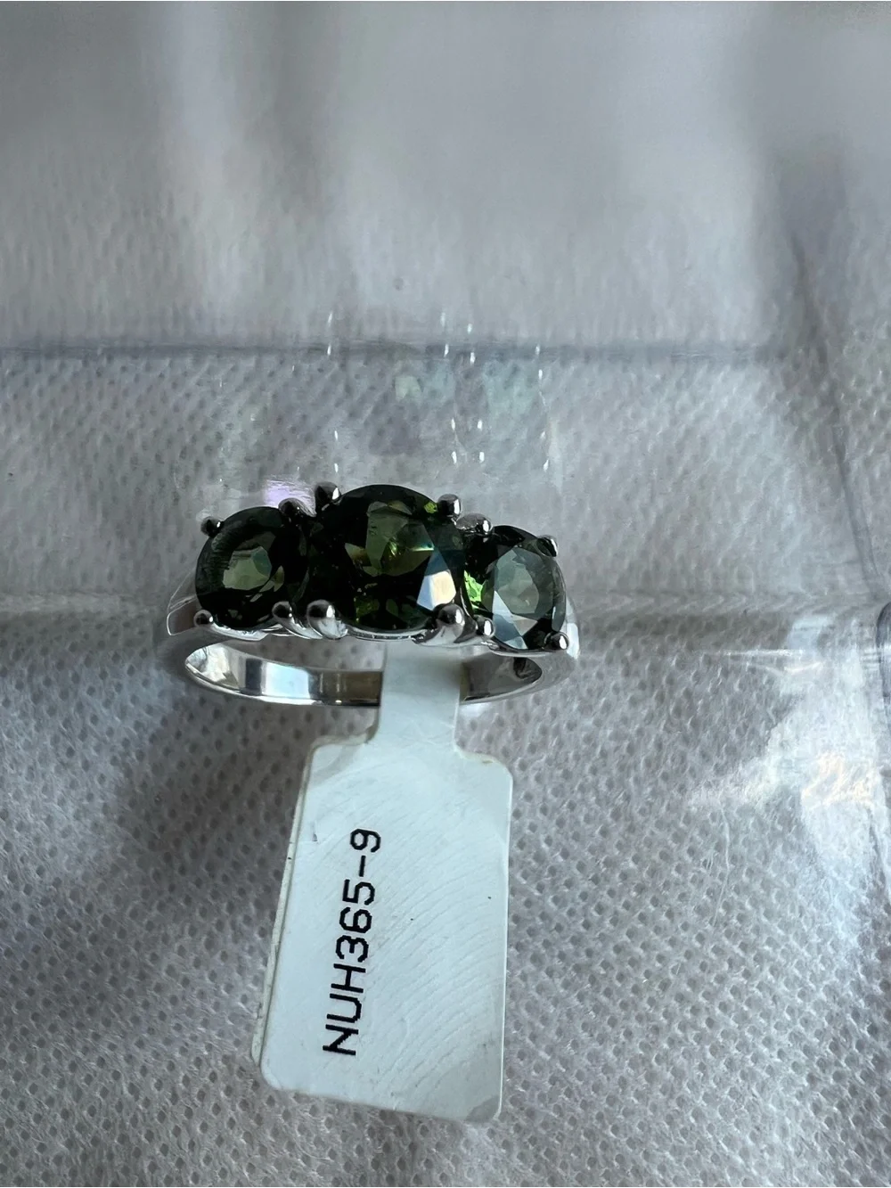 925 Silver Sterling Three-Stone Green Gemstone Ring nwt